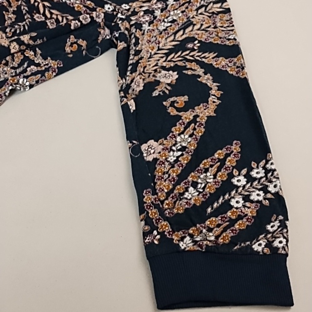 24/7 BOHO COTTAGECORE NAVY FLORAL PRINT, 3/4 SLEEVE, SOFT, TEE SHIRT TUNIC - Picture 3 of 7